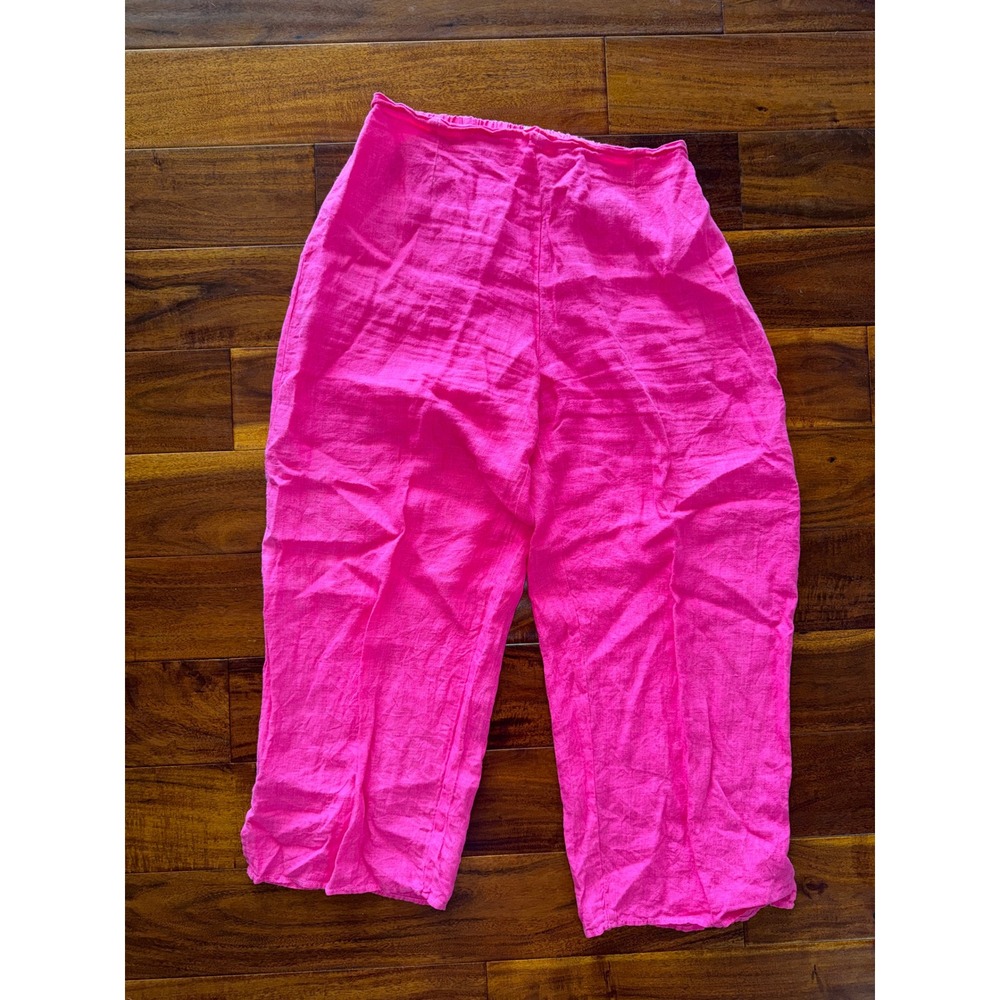 Liz and Jane‎ Hot Pink 100% Linen Wide Leg Cropped Pants Mens Medium USA Made